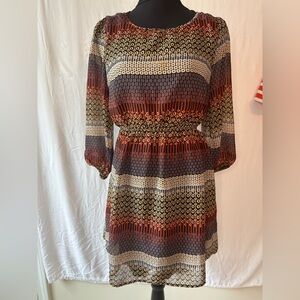 Accidentally In Love Dress Blouson Style Sz 7 Colorful Boho #589